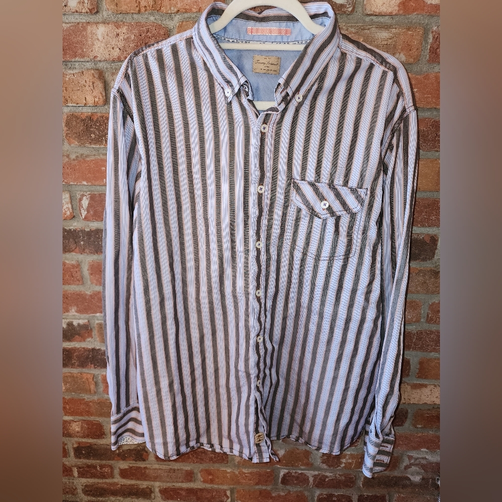 Tommy Bahama Gray & Blue Striped  Long-Sleeve Shirt Men's XL